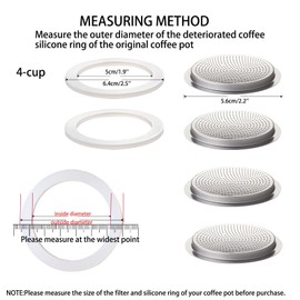 DITOSH 4 Cup Stovetop Espresso Coffee Maker Replacement Parts for Big Tummy & Straight Stainless Steel Moka Pot 2 Pcs Filter with 4 Pcs Silicone Gasket Seals