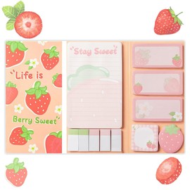 550 Sheets Cute Sticky Notes Set, 11 Designs Note Pads, Adorable Cartoon Writing Memo Pads with Fancy Divider Tabs for Kids Students School Office Supplies (Strawberry)