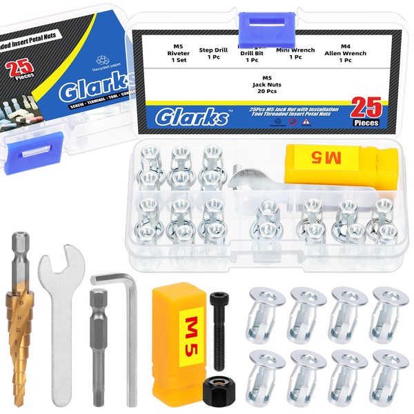 Glarks 25pcs M5 Jack Nut and Installation Tool Kit Jacknut