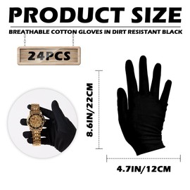 FERCAISH 12 Pairs Black Cotton Gloves Soft Moisturising Gloves Cosmetic Gloves for Coin Jewellery Inspection for Hand Spa Treatment Costume (Size L, Thickening)