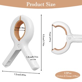 Pack of 12 Towel Clips for Beach Loungers, Windproof Clothes Pegs, Large, Strong Towel Clips for Everyday Laundry, Bath Towels, Beach Towel, Bed Linen, Thick Clothes, 2 Colours (6 + 6)