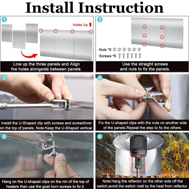 Upgraded Patio Heater Reflector Shield (3 Panels), 15" Height Heat