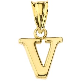 10K Yellow Gold Fine Mini Dangling Initial A-Z Charm 1/2" Pendant - Letter V