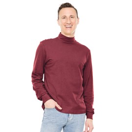 STRETCH IS COMFORT Men's Cotton Mock Neck Cuffed Long Sleeve Top Burgundy X-Large