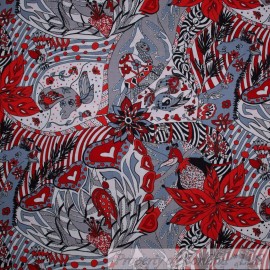 Paintbrush Studio Imagine This Korea VTG 120-0582 BonEful Fabric FQ Cotton Quilt B&W Red Heart Black Flower Fish Anime Hippie Goth