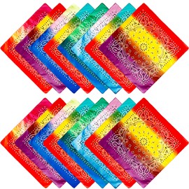 Skyebed 16 Pack Tie Dye Bandanas Cowboy Print Polyester Hair Head Bandana Novelty Headband Handkerchief for Women Men, 8 Colors