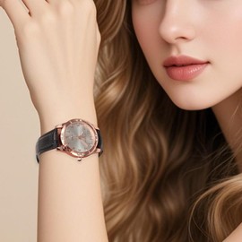 JSDDE Women's Watch with Leather Strap, Analogue Quartz Watch, Luminous Arabic Numerals, Dress Watch for Women, black, Strap.