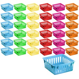 Hyuetrsa 24 Pack Classroom Storage Baskets, Plastic Baskets for Organizing, Colorful Storage Trays, Crayon Pencil Containers Organizer Bins for Desk, Drawer, Home, Office, 2.4x5.3x5.3inch