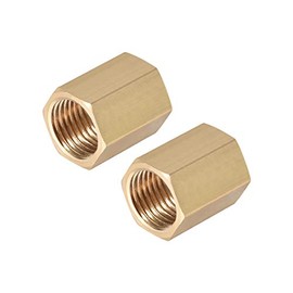 sourcing map Brass Pipe Fitting Connector Straight Hex Nipple Coupler 1/4 X 1/4 G Female Thread Gold Tone 2pcs
