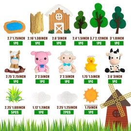 DRWATE - Decoración para tartas de animales de granja con vaca, cerdo, caballo, oveja, pollo para baby shower, granja, fiesta de cumpleaños (arcilla)