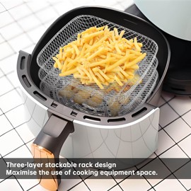 Air Fryer Accessories Stackable Rack Baskets Set of 3, Stainless Steel Square Baking Trays with Clip and Oil Brush for Instant Vortex, cosori Air Fryer, Ninja Foodi Grill, Multi-Layer Dehydrator Rack
