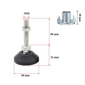 Drenky Adjustable Furniture Feet Height Adjustable Heavy Duty Pack of 4 Stainless Steel M10 x 50 mm Levelling Feet Angle Adjustable with Drive-in Nuts for Furniture
