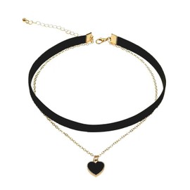 QLEUIFT Black Choker Necklace Velvet Choker Dirndl Chain Classic Multilayer Black Choker Necklace Necklaces for Teenage Girls Costume Jewellery Women Heart Pendant
