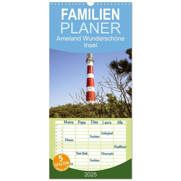 Familienplaner 2025 - Ameland Wunderschöne Insel mit 5 Spalten (Wandkalender,