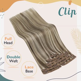 Ve Sunny Clip in Hair Extensions Human Hair Highlights Human Hair Extensions Clip ins Highlight Clip in Hair Extensions Real Human Hair Straight Light Brown Highlights Platinum Blonde 7pcs 120g 24inch