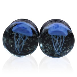 IMINI Glow in Dark Glass Ocean Jellyfish Ear Plugs Gauges Tunnel Expanders Stretcher Unique luminous Earrings Double Flared Piercings Body Jewelry Blue Ocean Animal (9/16"(14mm))