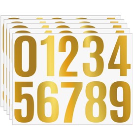 4 Inch Gold Number Stickers, 5 Sheets Vinyl Self-Adhesive Numbers 0-9, Waterproof Mailbox Address Decals for Trash Can, Door, Outdoor Use, House Number Signs (Gold)（4 Inch）