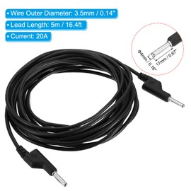 PATIKIL 4mm Banana Plug to Banana Plug Test Leads, 3.5mm OD 1000V/20A 15AWG Copper Flexible Stackable Cable Line Wire for Multi-Meter, Electrical Test Jumper 5m / 16.4ft, Black