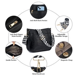 ZOUIQSS Women's Crossbody Bags Leather Shoulder Bag Women Hobo Handbag with Zip Shoulder Bag with Adjustable Strap, Black (5 cm)zebra3