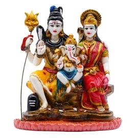 Vedic Charya Religious Shiv Parivar Statue 8 Inch - Shiva Parvati and Ganesh Idol - Shiva Family Indian Hindu God Sculpture for Home Office Temple Decor, Diwali & Shivratri Pooja Handmade Statues