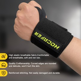 Hocafer Wrist Wraps for Weightlifting - 18” Wrist Compression Support and Wrist Brace for Bench Press, Bodybuilding, Strength Training(Black, Stiff Fit, 2P)