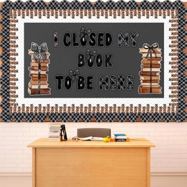 Fuutreo Vintage Book and Bow Bulletin Board Border Retro Stacked Books and Black Bow Trim I Closed My Book to Be Here Border for Back to School Classroom Decoration Reading Corner Library Wall Door