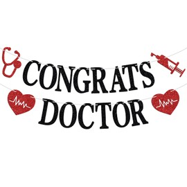 Felicidades Doctor Banner, Future Doctor/Felicidades Ph.D, decoración de pasteles 2024 suministros de decoración de fiesta de graduación para supervivientes de la escuela de medicina, purpurina negra