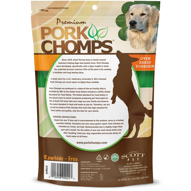 Pork Chomps Baked Pork Skin Dog Chews, 6-inch Twists, Real