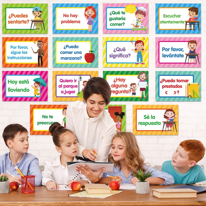 OBUSATT 15Pcs Spanish Poster Set Spanish Theme Learning Poster Study