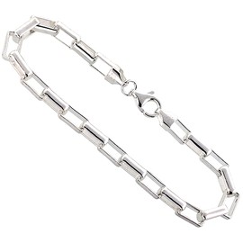 Sterling Silver 5mm Long-Link Box Chain Bracelet for Men Heavy Rounded Edges Nickel Free Italy, 8 inch