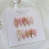 Pink powder gold stone handmade nail tip - Stiletto /