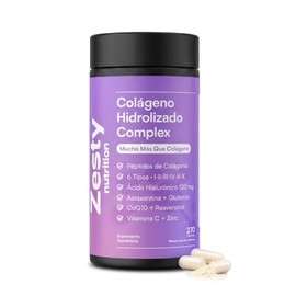 Zesty Colágeno Hidrolizado Puro 6 Tipos I, II, III, IV, V y X - Grenetina Hidrolizada en Cápsulas, Tipo II para Cartílago, Péptidos Bovino, Marino y d
