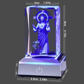 Anpdasi 3D Crystal Jesus Figurines Laser Carving Glass Jesus Statue NightLight Christian Gifts for Men Women Religious Gifts Figurine Room Decor with Colorful Light Base