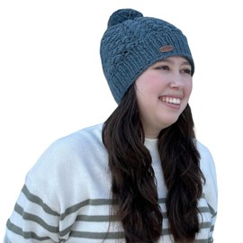 Briomhar Pom Beanie for Women - Fleece Lined 100% Wool Winter Hats for Women - Knit Hat Designed in Ireland (Teal)