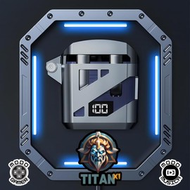 MASTERPIECE TitanX1 - Audífonos Gamer TWS Bluetooth 5.3 | Batería hasta 4 Horas | Estuche de Carga para Más de 3 Cargas | Diseño Semi In-Ear | Conexión Estable a 10 Metros | Gris