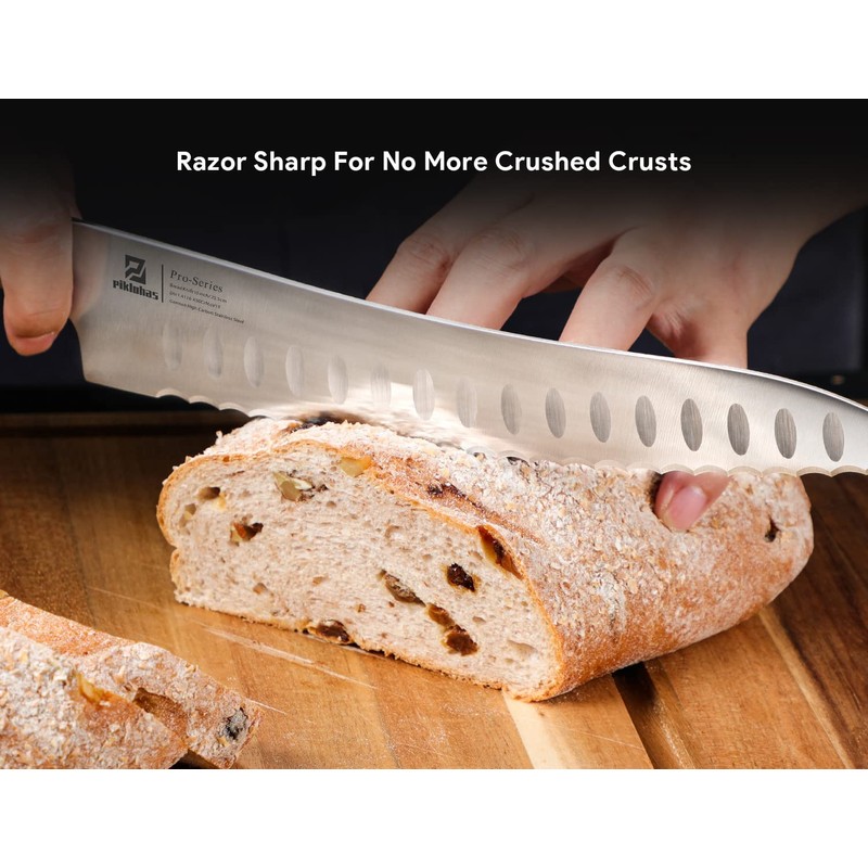 Piklohas Resharpenable Bread Knife, 8 Inch Multifunction Serrated Knife, German