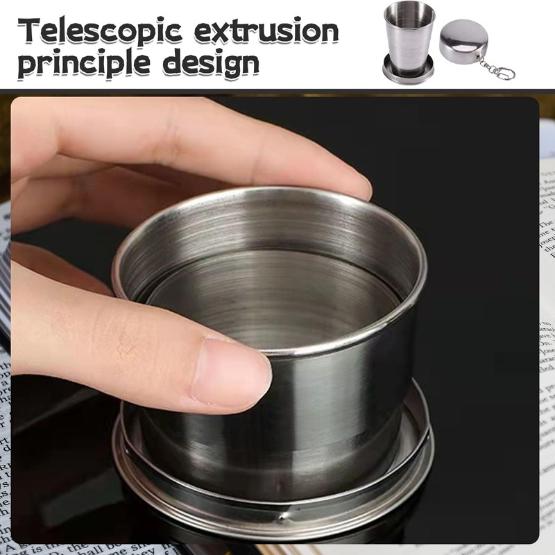 Cosmeria Folding Cups, 2 Pieces Stainless Steel Collapsible Cup with