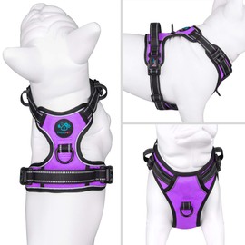 PHOEPET No Pull Dog Harness Medium Reflective Front Clip Puppy Vest with Handle,Adjustable 2 Metal Leash Attachment Hooks(M, Purple)