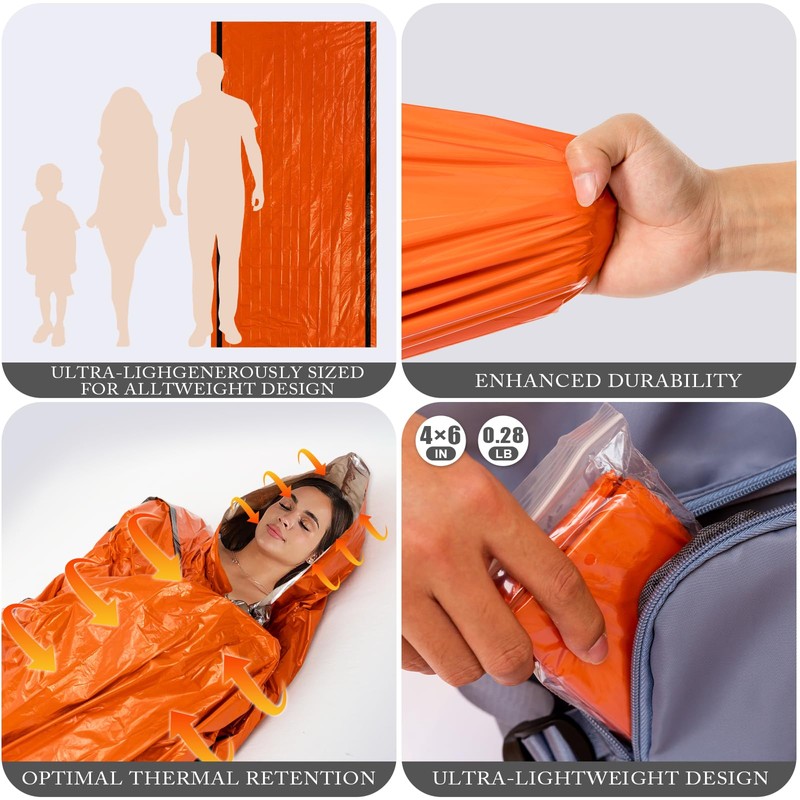 ANLOKE Emergency Sleeping Bags (2-Pack) Survival Sleeping Bag - Portable