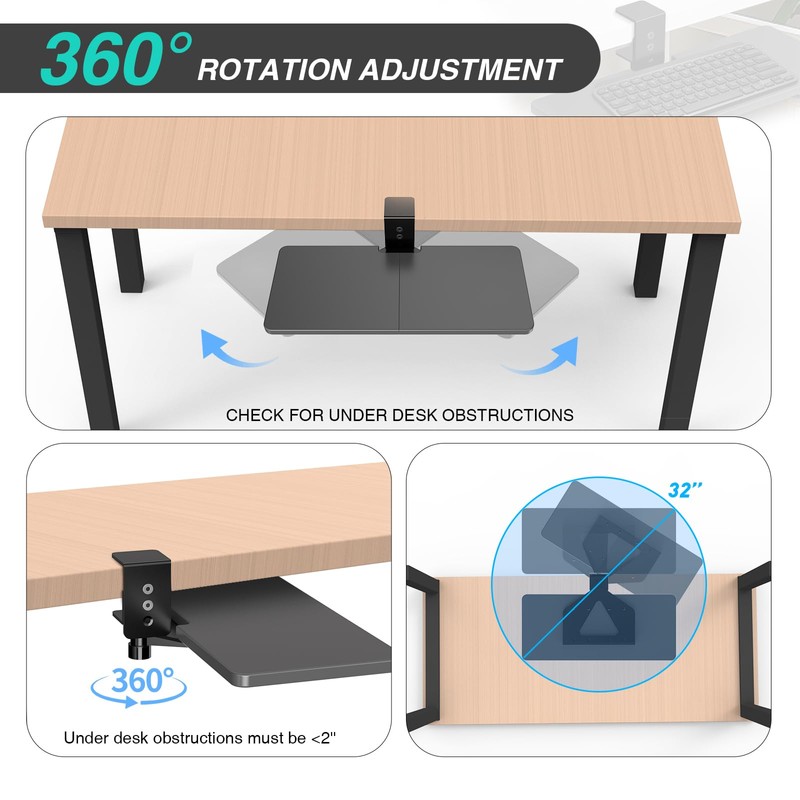 Large Under Desk Rotatable Computer Keyboard and Mouse Tray, Extra