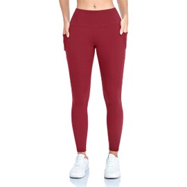 IBL Women's Thermal Leggings Compression Pants with Pockets Matte Finish Moisture Wicking 27 ins Wine Red Small