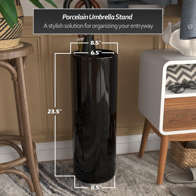 Oriental Furniture 24" Solid Black Porcelain Umbrella Stand