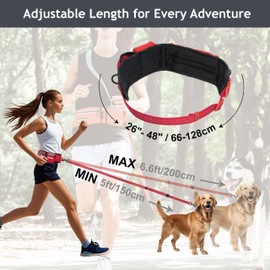 DOCO Hands Free Dog Leash (Waist 26”- 48”, Leash- 1”x 5ft) Waist Belt for Walking, Running & Hiking, Bungee with Dual Handles, Adjustable Fit, Reflective Safety Design for Large Dogs (Turquoise)