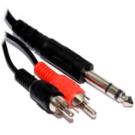 Black Screened 6.35mm 1/4 inch Stereo Jack Plug To Twin Phono Cable 2m
