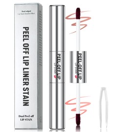 Wugbc Peel Off Lip Stain Double Head 2 Colors, Matte Lip Liner Stain Marker Long Lasting Waterproof Liquid Lipstick Tattoo Lip Gloss Non-Stick Cup Pink Nude Brown Lip Stain Tint Makeup, #01