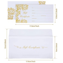 25 Pieces Blank Gift Certificates for Business with 25 Pieces Envelopes Vouchers Certificate Card, for Spa, Salon, Restaurants, Christmas, Birthday, Wedding, Baby Shower, 3.5 x 7 Inch