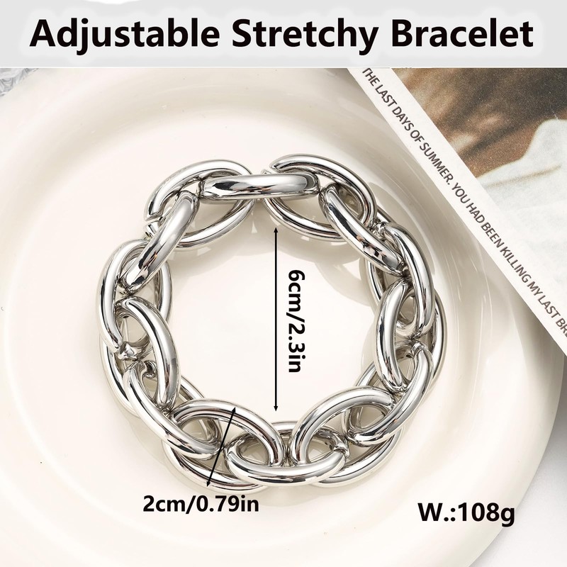 Chunky Gold Bracelet for Women Non Tarnish, Trendy Stretch Cuban