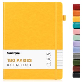 Smarpau Notebook A4, Hardcover Leather Lined Journal for Women Men, 180 Pages Thick Paper No Bleed for Writing, Notepad for Office School Travel Supplies - Yellow