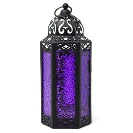 Vela Lanterns Portavelas Decorativo marroqui Faroles, Cristal Morado, Mediano