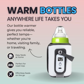 Portable Baby Bottle Warmer with 5 Temperature Settings, Waterproof and Washable Design, Fits All Bottles, LED Display, USB-C Suitable for Home and Travel (Yellow)